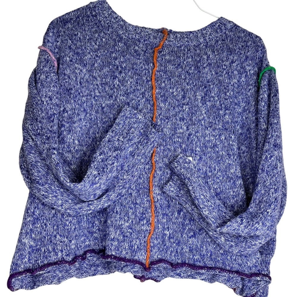 Easel Sweater Womens Large Purple White Marl Exposed Contrast Stitch Seam Boxy